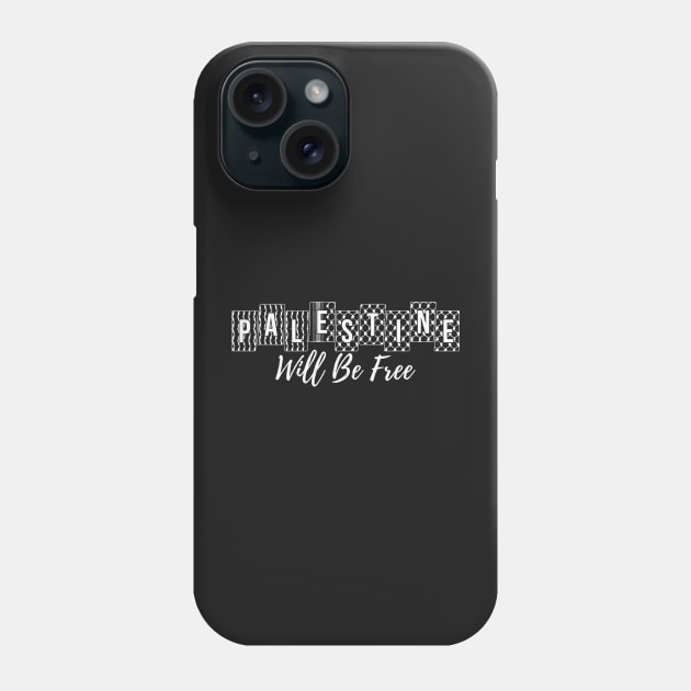 Palestine Will Be Free Palestinian Arabic Hatta Kufiya Pattern white on black Phone Case by QualiTshirt