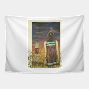 Lighthouse Crow Girl Tapestry