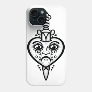 Crying Heart and Dagger Tattoo (Black Print) Phone Case