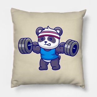 Cute Panda Lifting Barbell Cartoon Pillow