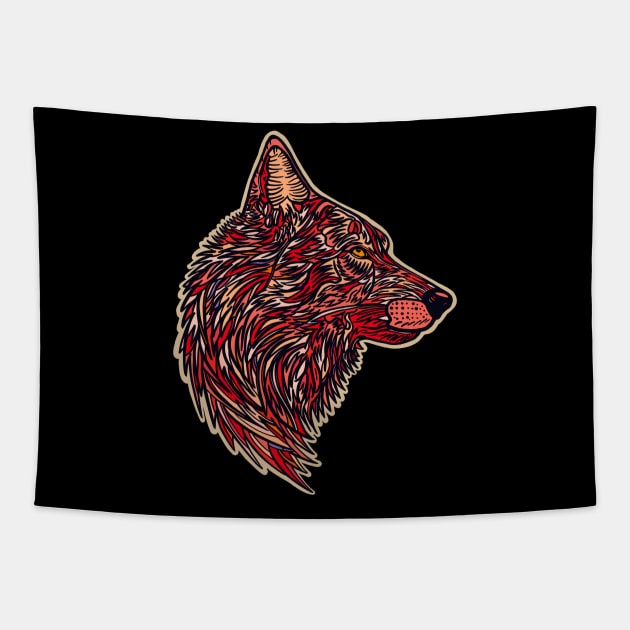 Wolf side profile design #4 - red version Tapestry by DaveDanchuk