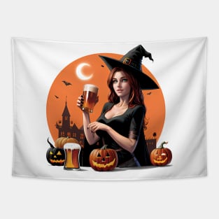 Halloween beer witch girl Tapestry