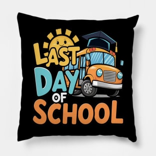 Last Day of School With School Bus and Graduation Cap Pillow
