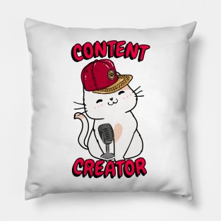 Cute white cat is a content creator Pillow