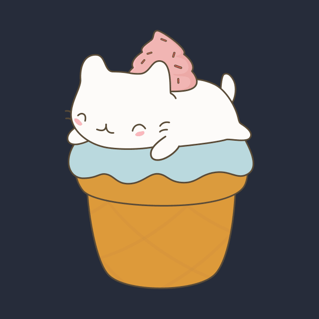 Kawaii Cat Ice Cream Cone T-Shirt by happinessinatee