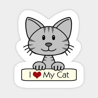 Gray Striped Cat - I Love My Cat Magnet