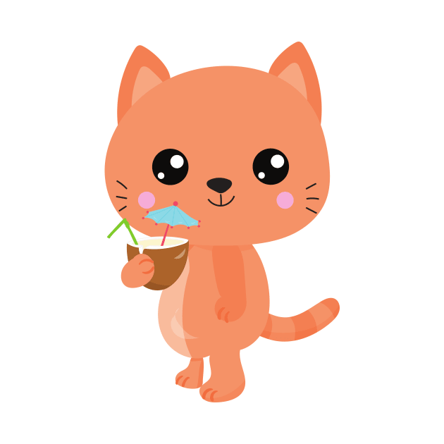 Hawaii Cat, Cute Cat, Orange Cat, Cocktail, Luau by Jelena Dunčević