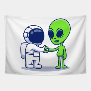 Cute Astronaut Hand Shake With Alien Tapestry