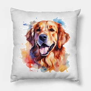 Colorful Golden Retriever Watercolor Art Pillow