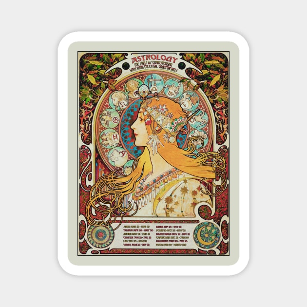 Vintage Gypsy Astrology Poster | Alphonse Mucha Magnet by visionarysea