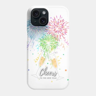 Cheers to the New Year Fireworks, Champagne Flutes and Stars Phone Case