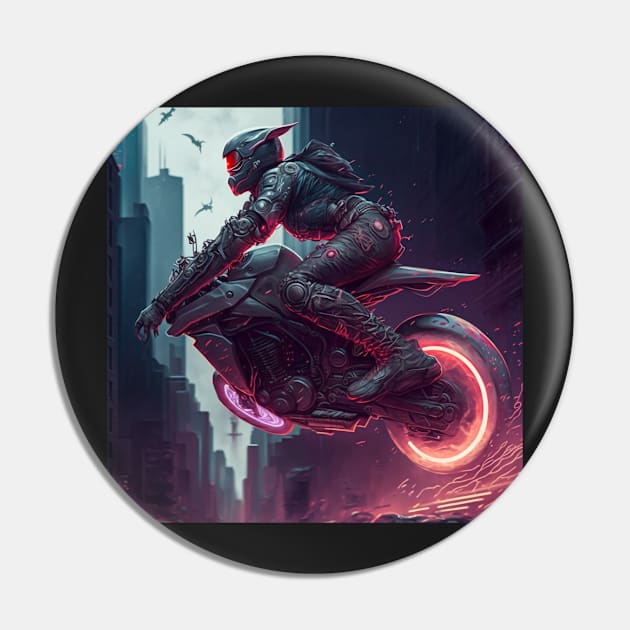 Cyberpunk Female Daredevil on A Bike Pin by AICreateWorlds