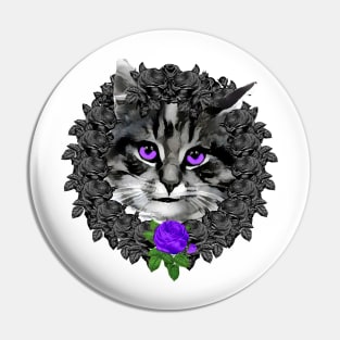 Cat Purple Rose Wreath Pin