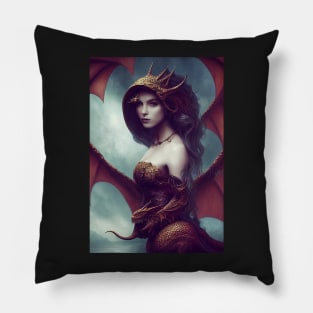 Beautiful Woman With a Baby Dragon Pillow