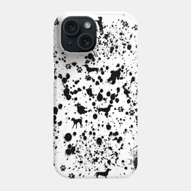 Black and White Paint Splat and Dog Pattern Phone Case by KC Morcom aka KCM Gems n Bling aka KCM Inspirations