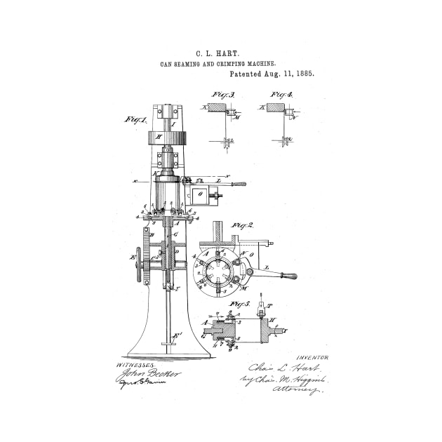 Can seaming and crimping machine Vintage Patent Hand Drawing by TheYoungDesigns