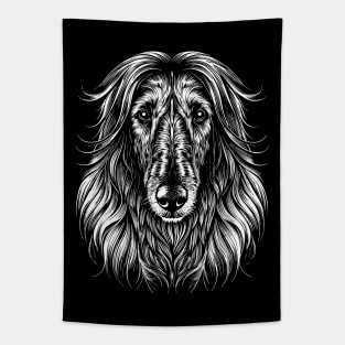 Afghan Hound Dog Portrait White on Black Tapestry