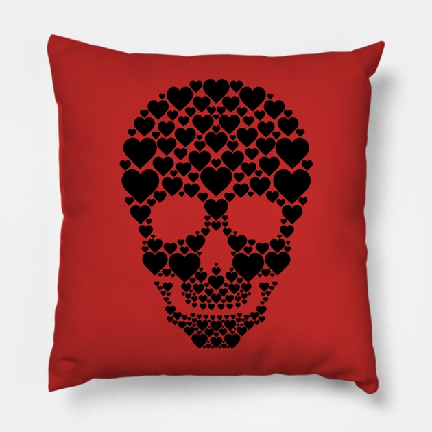 Hearty Skull (Black) Pillow by nerdfelt