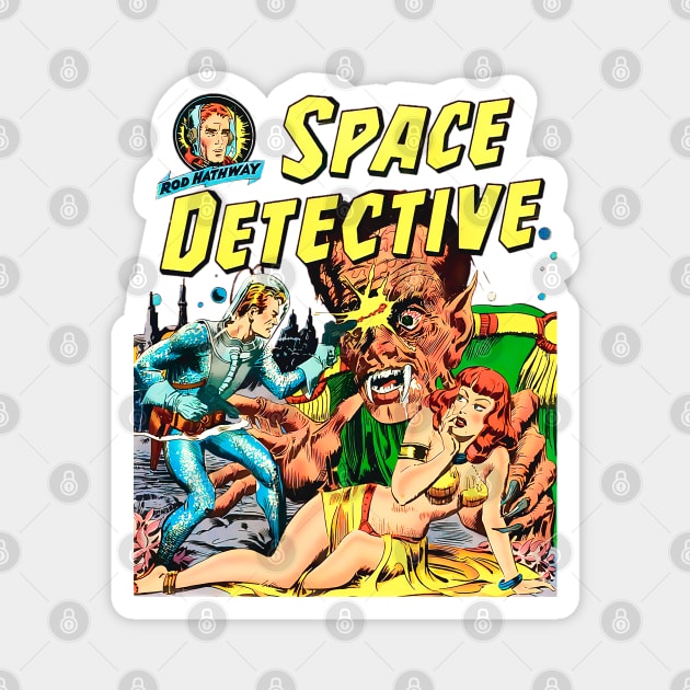 Detective and Pin Up Girl 1952 giant alien monster space retro vintage comic book Magnet by REVISTANGO