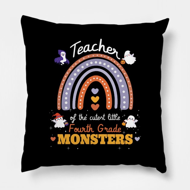 Rainbow teacher of The Cutest little 4th grade monsters cute Pillow by FunnyUSATees