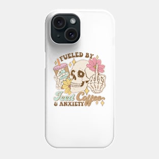 Fueled by iced coffee and anxiety Skull Funny Quote Hilarious Sayings Humor Phone Case