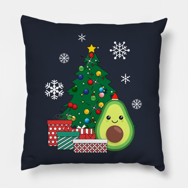 Happy Avocado Around The Christmas Tree Pillow by Nova5