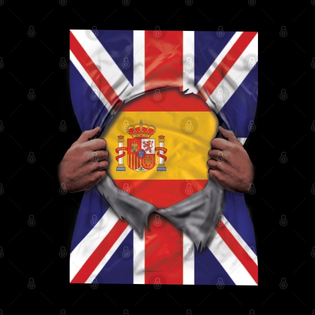 Spain Flag Great Britain Flag Ripped - Gift for Spanish From Spain by Country Flags