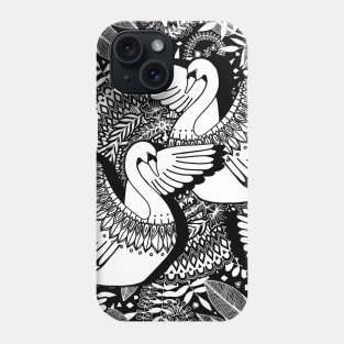 Stylish Swans in Monochrome Black and White Phone Case