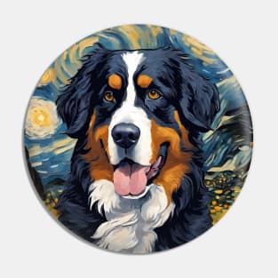 Bernese Mountain Dog Breed Painting in a Van Gogh Starry Night Art Style Pin