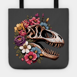 Spinosaurus skull with flowers Tote