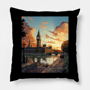 Travel to London Poster Vintage Pillow