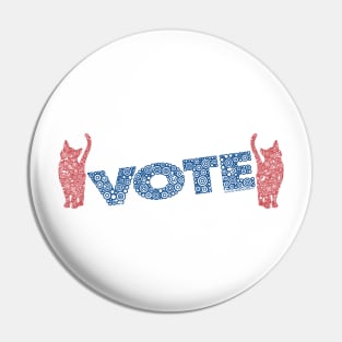 Red Cats Warming Up To Vote Blue Circle Design Pin