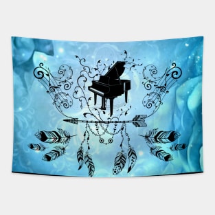 Piano with feathers, clef and key notes Tapestry