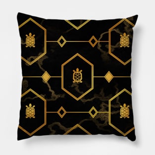 Gold Turtle Pattern on Dark Marble Pillow