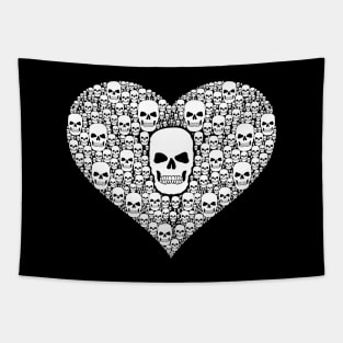 Heart shape made of Skulls, white Tapestry