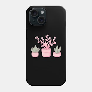 Cute Pink Flowers and Cactus in Pots | Kawaii Cute Succulent Houseplant Phone Case