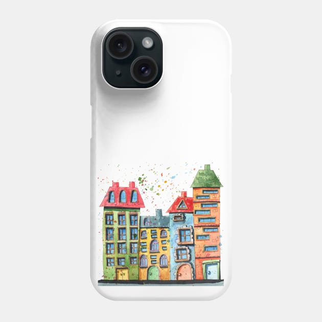 Watercolor houses illustration Phone Case by Ieva Li ART