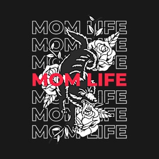 MOM LIFE  WOLF AND ROSE FLOWER T-Shirt