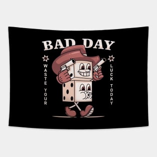 Bad day, retro cartun dice cowboy mascot Tapestry