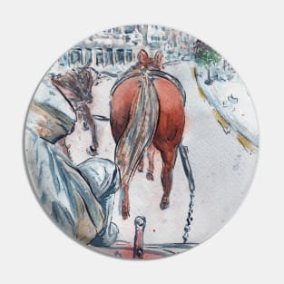 Mackinac Island Carriage Ride Watercolor Pin