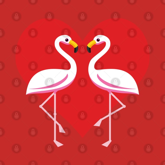 Cute White Pink Flamingos with Red Heart - Light by BirdAtWork