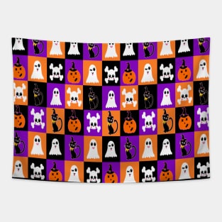 Cute Vector Halloween Ghosts Pumpkins Cats Skulls Tapestry