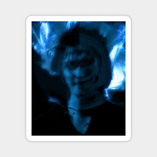 Portrait, digital collage and special processing. Man, like in night dreams. Demon. Blue like ice. Magnet