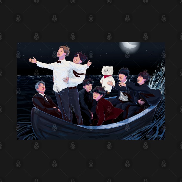 Bangtan in a Boat by Elsa-draws