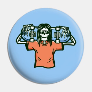 Skeleton Skater Bum Illustration Pin