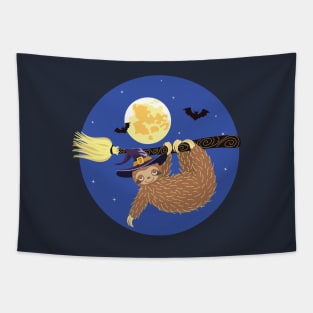 Sloth flying on witch broom Tapestry