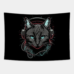 Cat in Headphones Funny Cat Gift Retro Vintage Funny Cat Tapestry