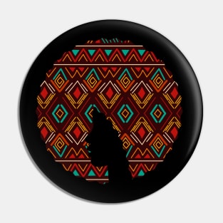 Afro Hair Woman with African Pattern, Black History Pin