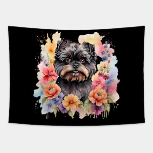 An affenpinscher decorated with beautiful watercolor flowers Tapestry