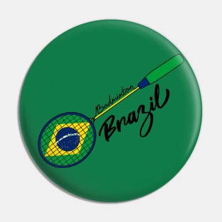 Brazil Badminton Flag on Racket Support Brazil Team Badminton Pin